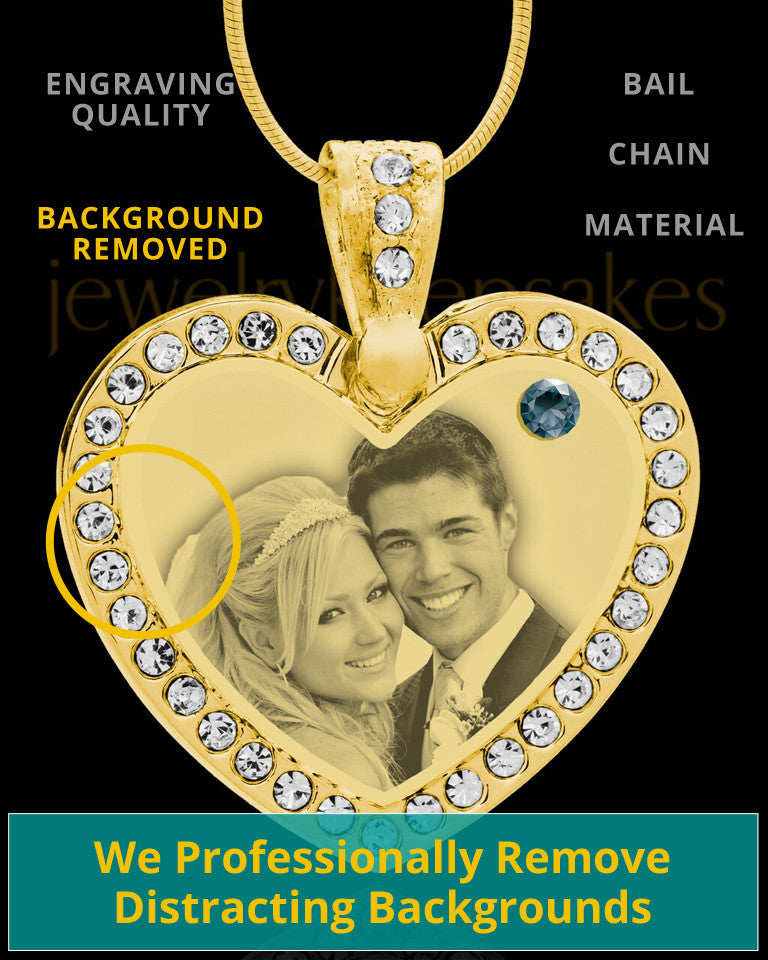 December Gold Gem Heart Birthstone Photo Engraved Pendant