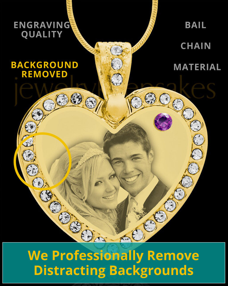 February Gold Gem Heart Birthstone Photo Engraved Pendant