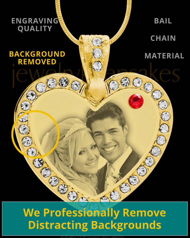 July Gold Gem Heart Birthstone Photo Engraved Pendant