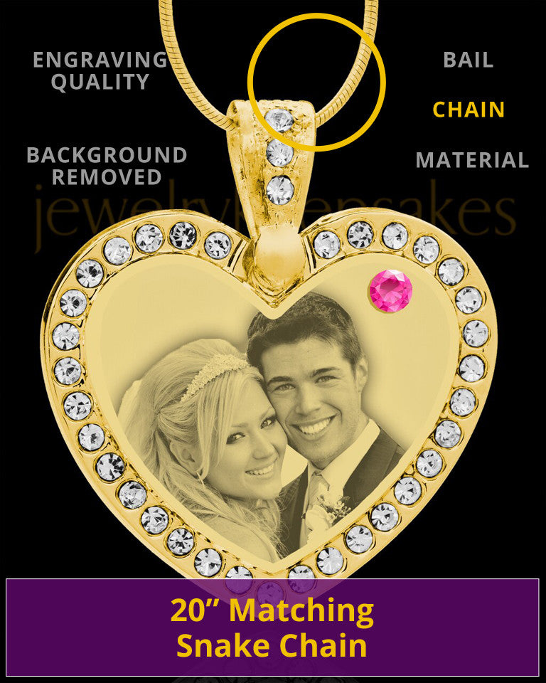 October Gold Gem Heart Birthstone Photo Engraved Pendant