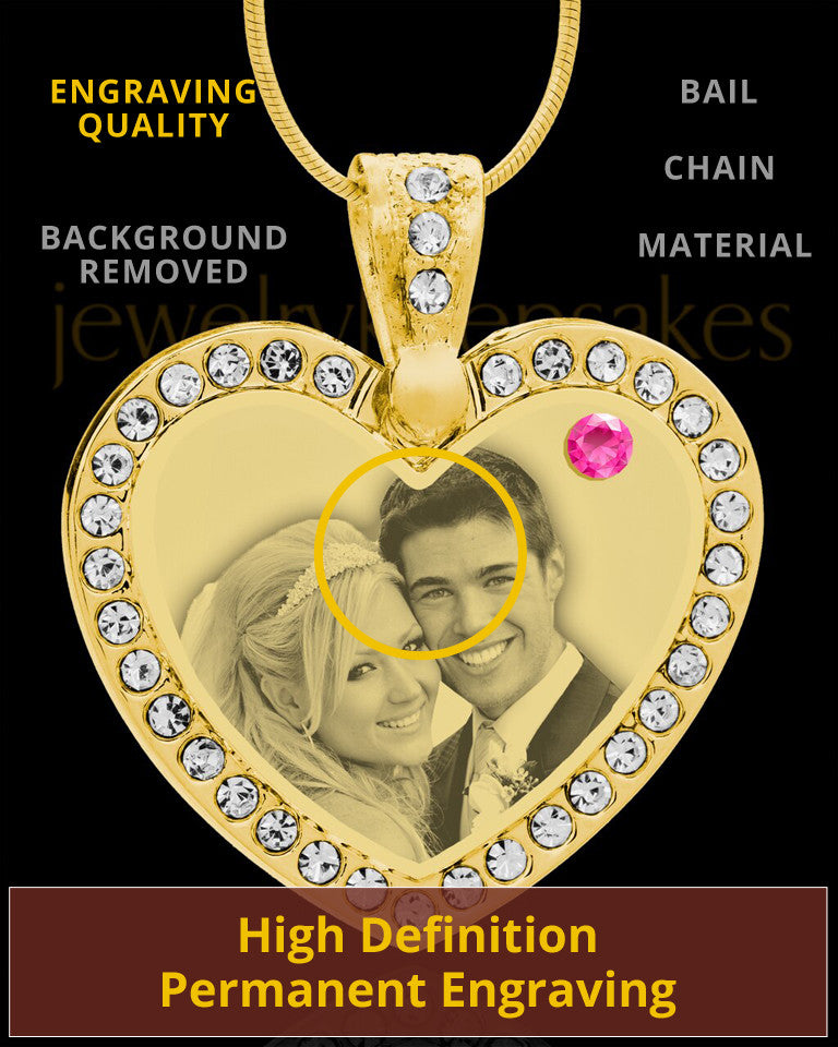 October Gold Gem Heart Birthstone Photo Engraved Pendant