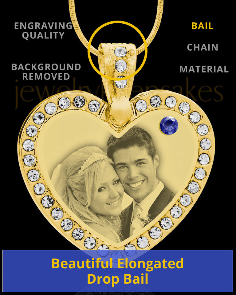 September Gold Gem Heart Birthstone Photo Engraved Pendant