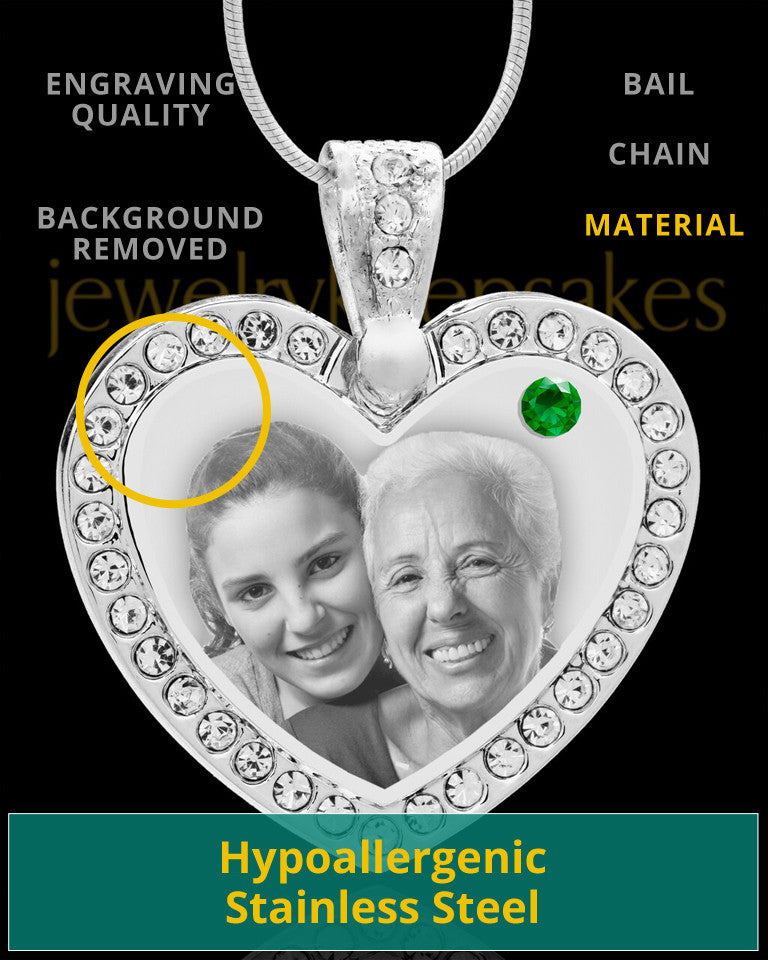 May Gem Heart Birthstone Stainless Photo Pendant