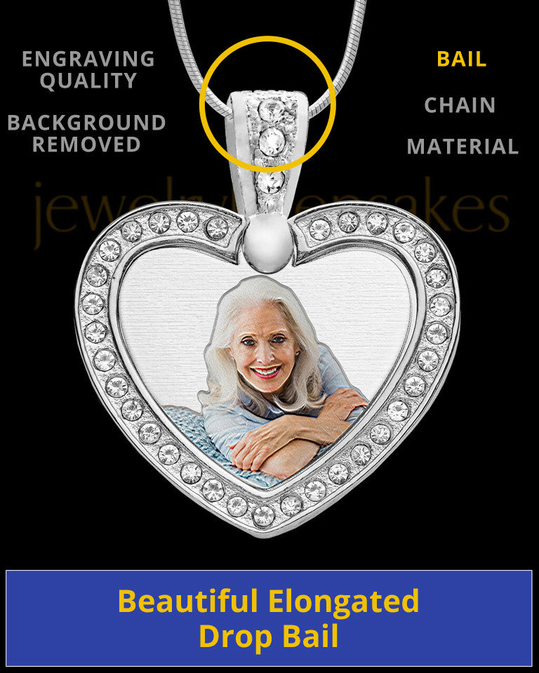 Photo Engraved Gem Heart Full Color Pendant Stainless Steel