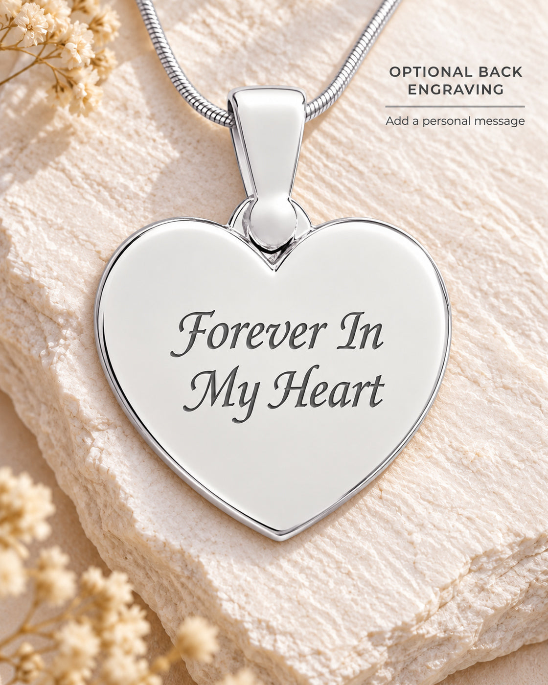Photo Engraved Gem Heart Pendant Stainless Steel