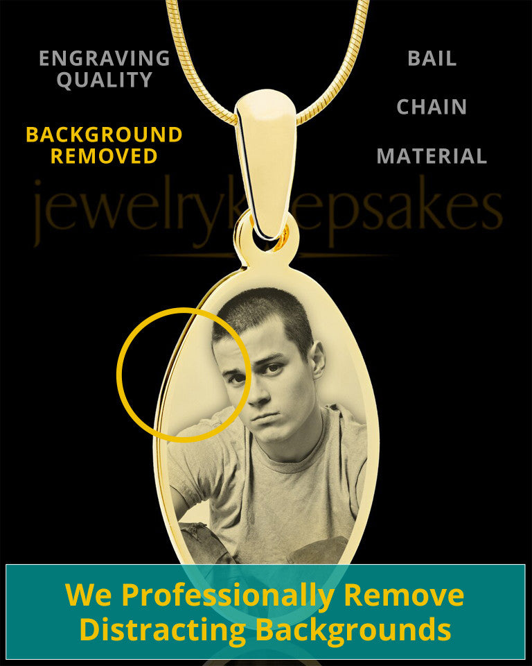 Photo Engraved Oval Pendant Gold Plated over Stainless