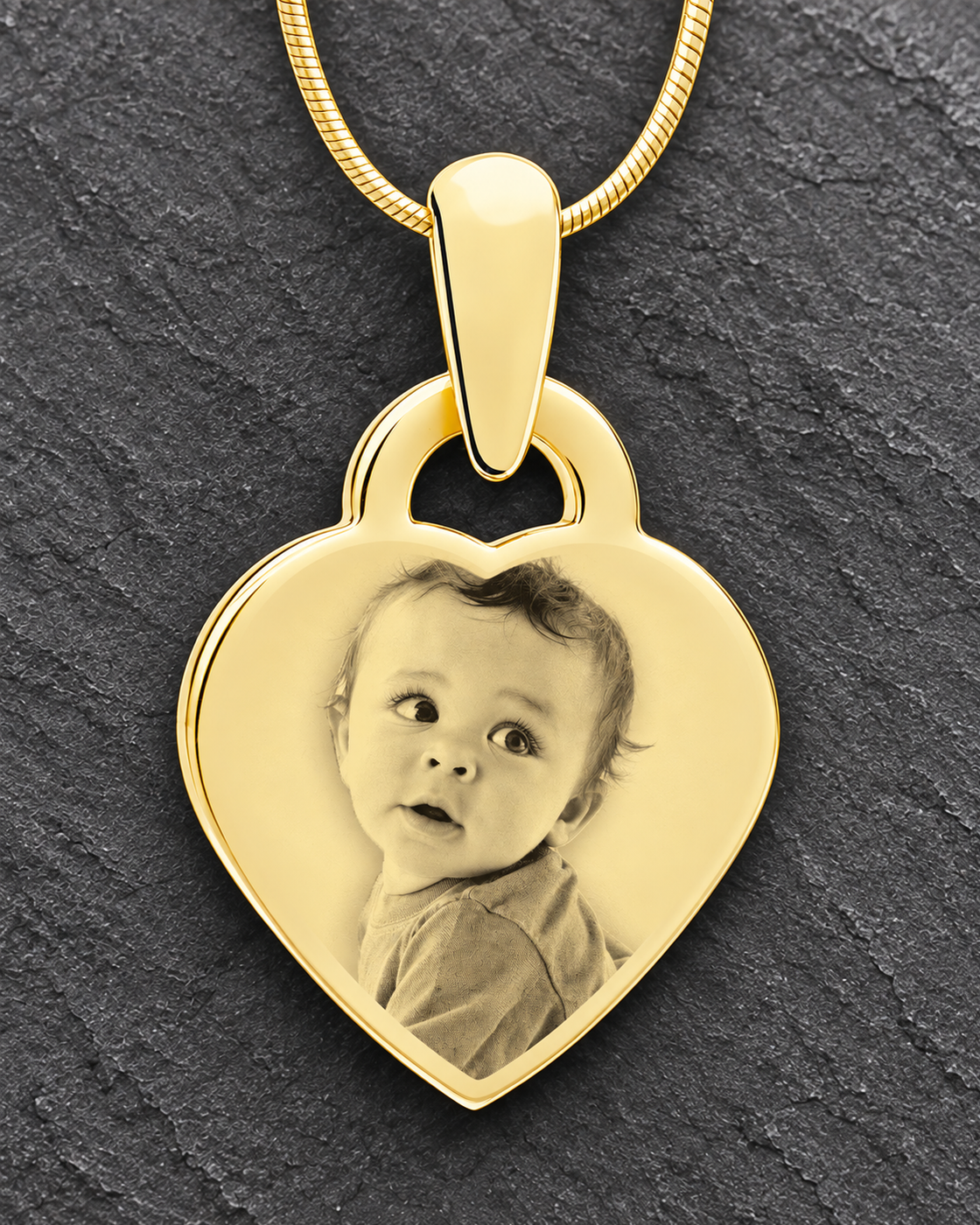 Photo Engraved Small Heart Pendant Gold Plated over Stainless