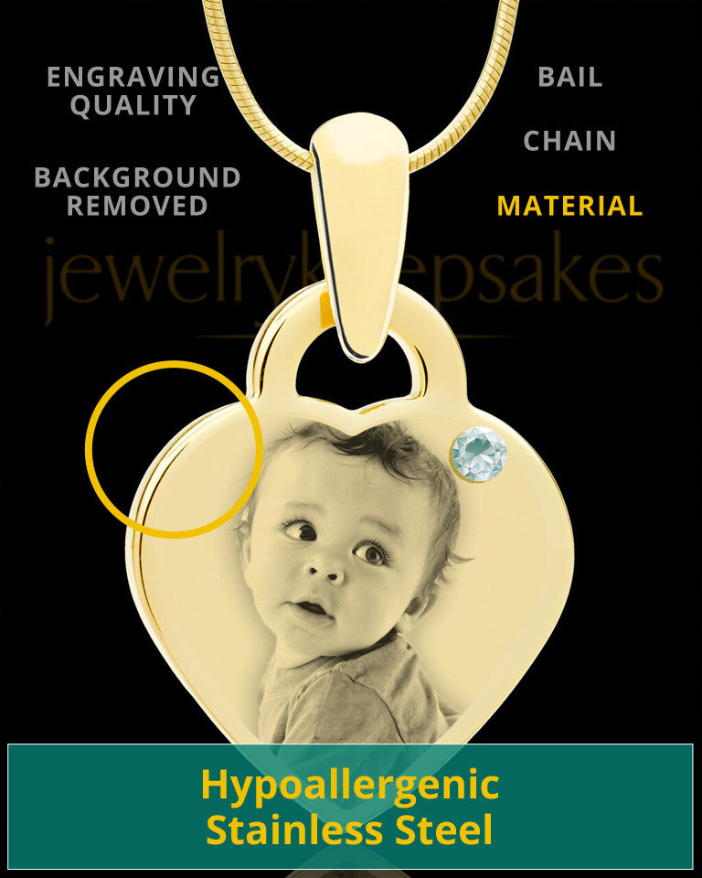 April Gold Small Photo Engraved Heart Pendant