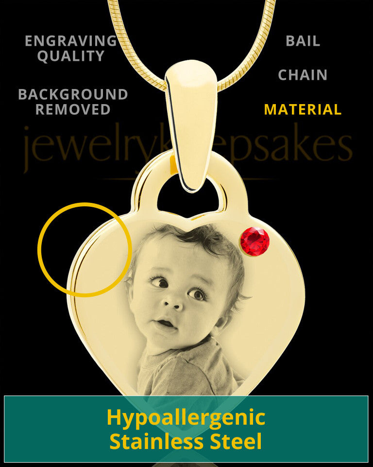July Gold Small Photo Engraved Heart Pendant