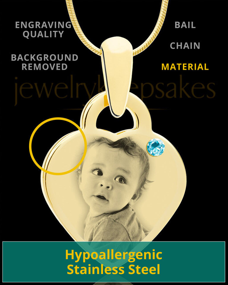 March Gold Small Photo Engraved Heart Pendant