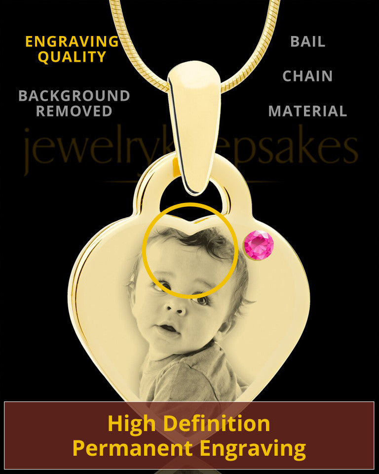 October Gold Small Photo Engraved Heart Pendant