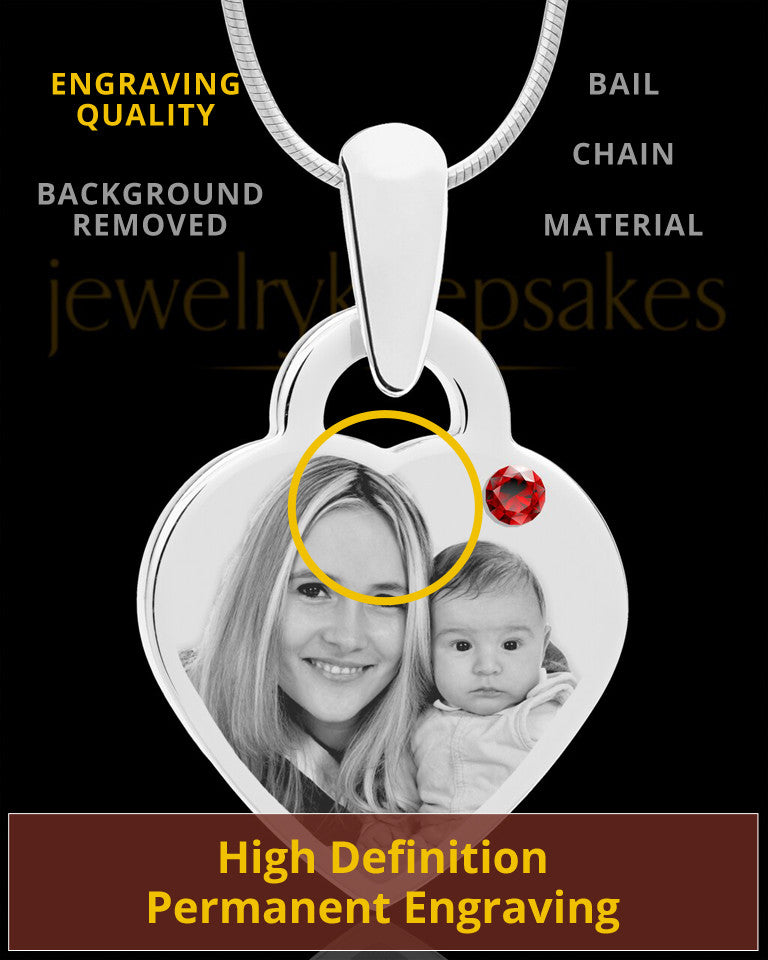 January Small Heart Stainless Photo Engraved Pendant