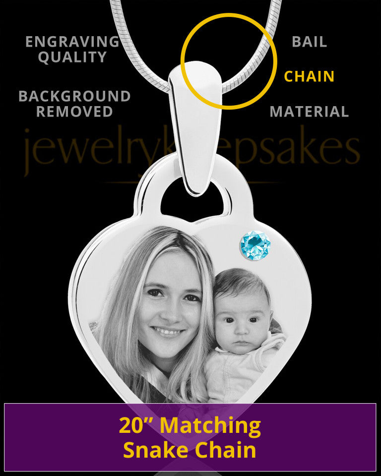 March Small Heart Stainless Photo Engraved Pendant