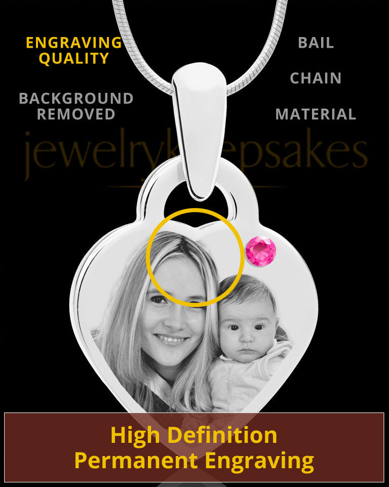 October Small Heart Stainless Photo Engraved Pendant