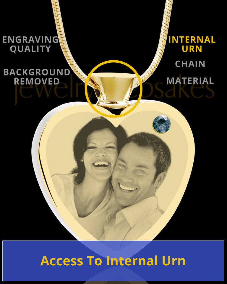 December Gold Plated Photo Engraved Heart Cremation Pendant