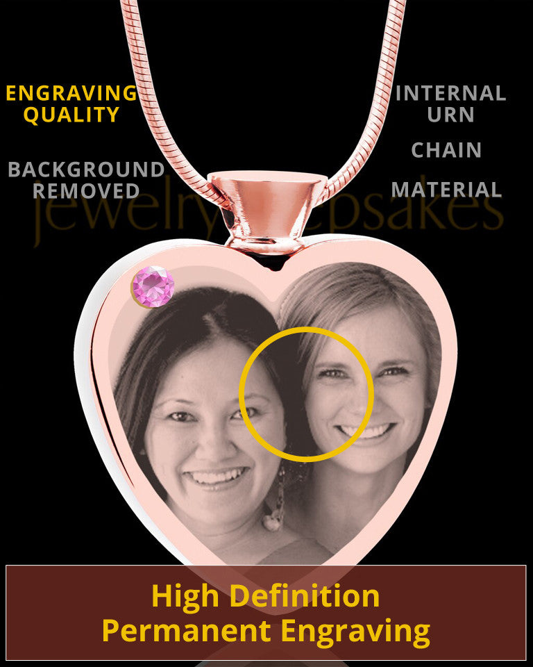 June Rose Gold Plated Heart Photo Engraved Cremation Pendant