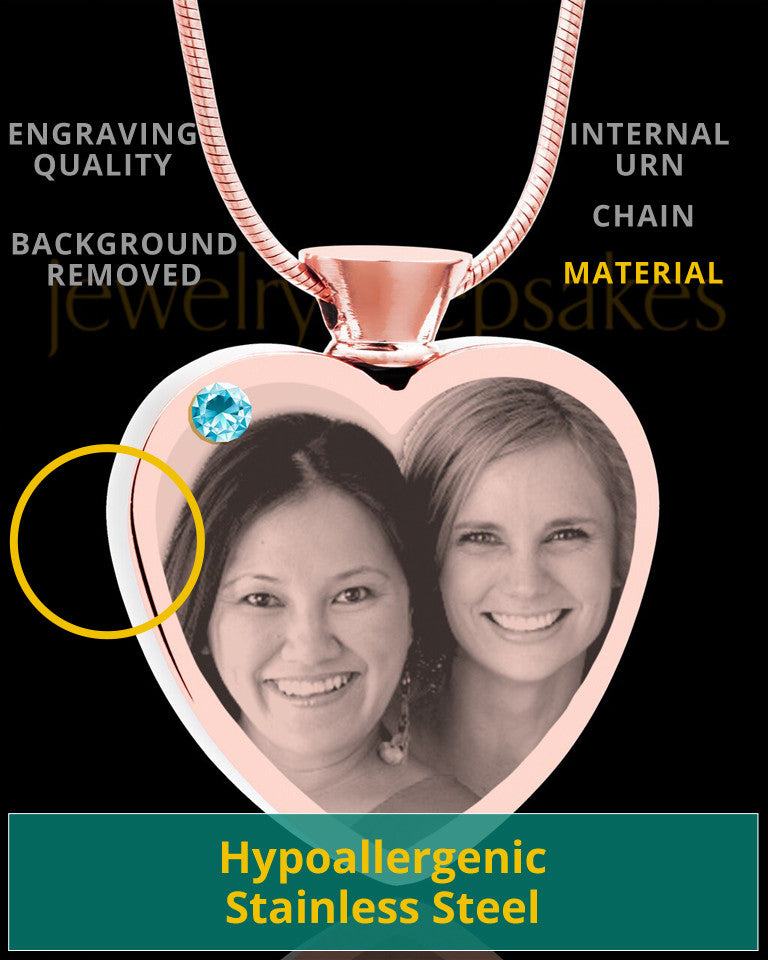 March Rose Gold Plated Heart Photo Engraved Cremation Pendant