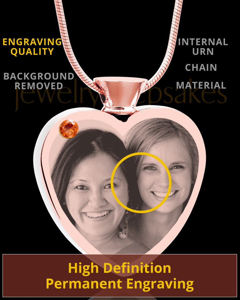 November Rose Gold Plated Heart Photo Engraved Cremation Pendant