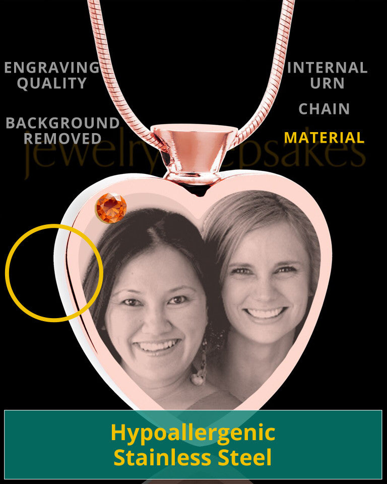 November Rose Gold Plated Heart Photo Engraved Cremation Pendant