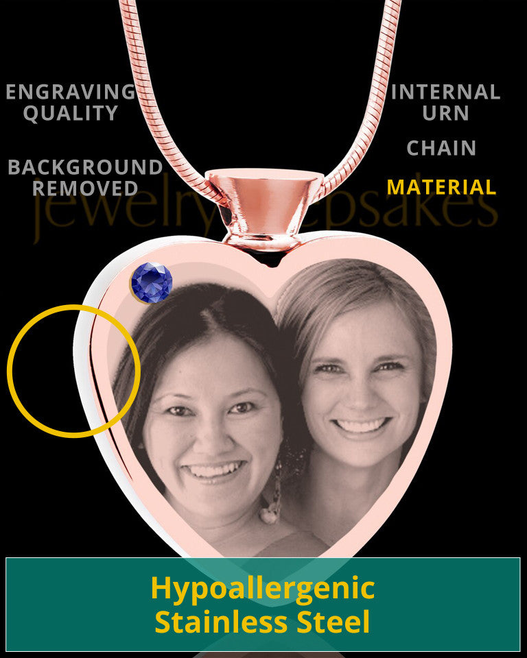 September Rose Gold Plated Heart Photo Engraved Cremation Pendant