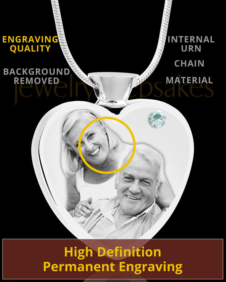 April Stainless Steel Photo Engraved Heart Cremation Pendant
