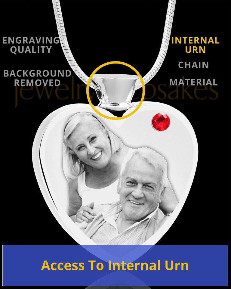 July Stainless Steel Photo Engraved Heart Cremation Pendant