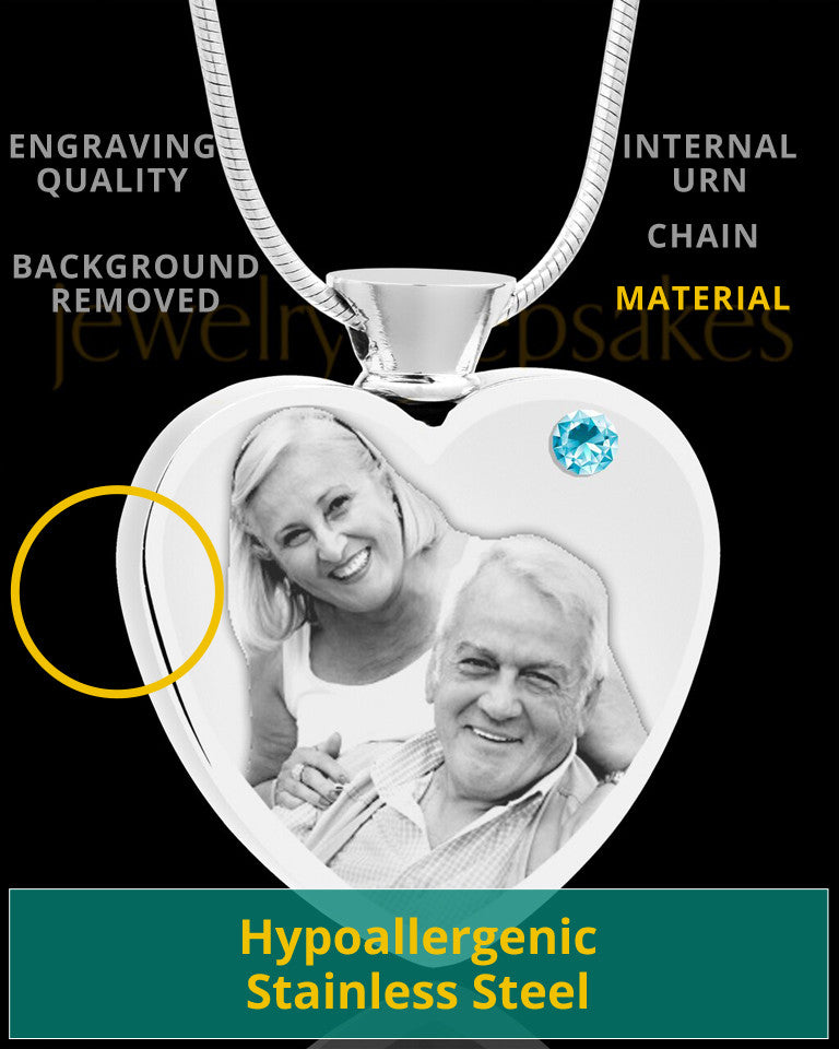 March Stainless Steel Photo Engraved Heart Cremation Pendant