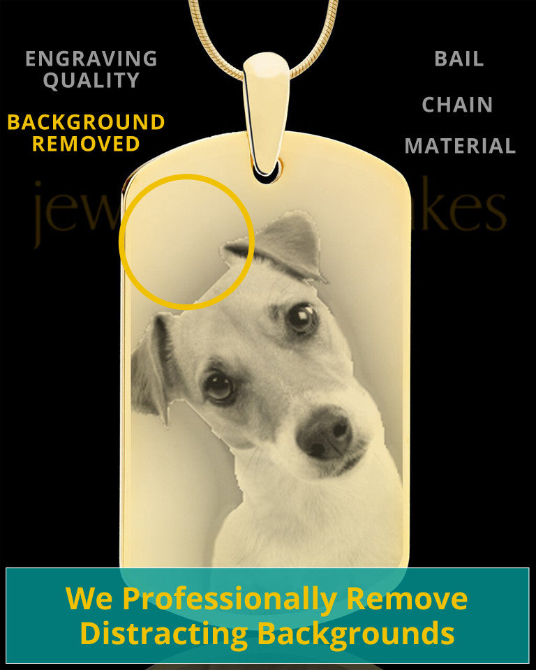 Photo Engraved Large Dog Tag Pet Pendant Gold Plated over Stainless