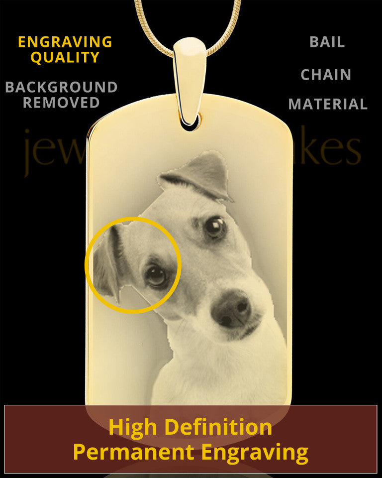 Photo Engraved Large Dog Tag Pet Pendant Gold Plated over Stainless