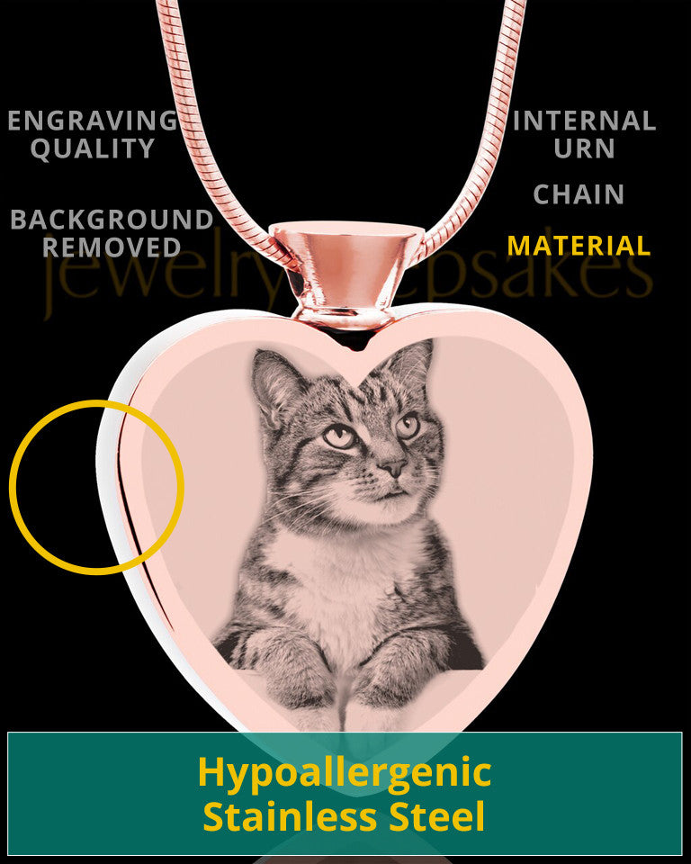 Photo Engraved Heart Stainless Rose Gold Cremation Pet Pendant