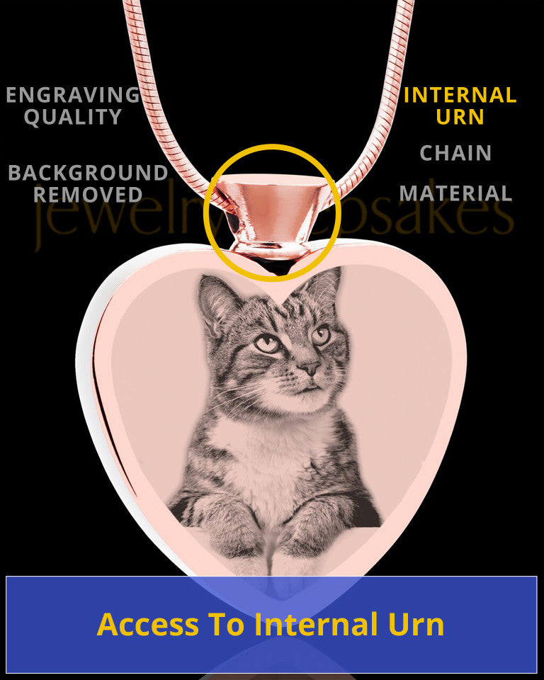Photo Engraved Heart Stainless Rose Gold Cremation Pet Pendant