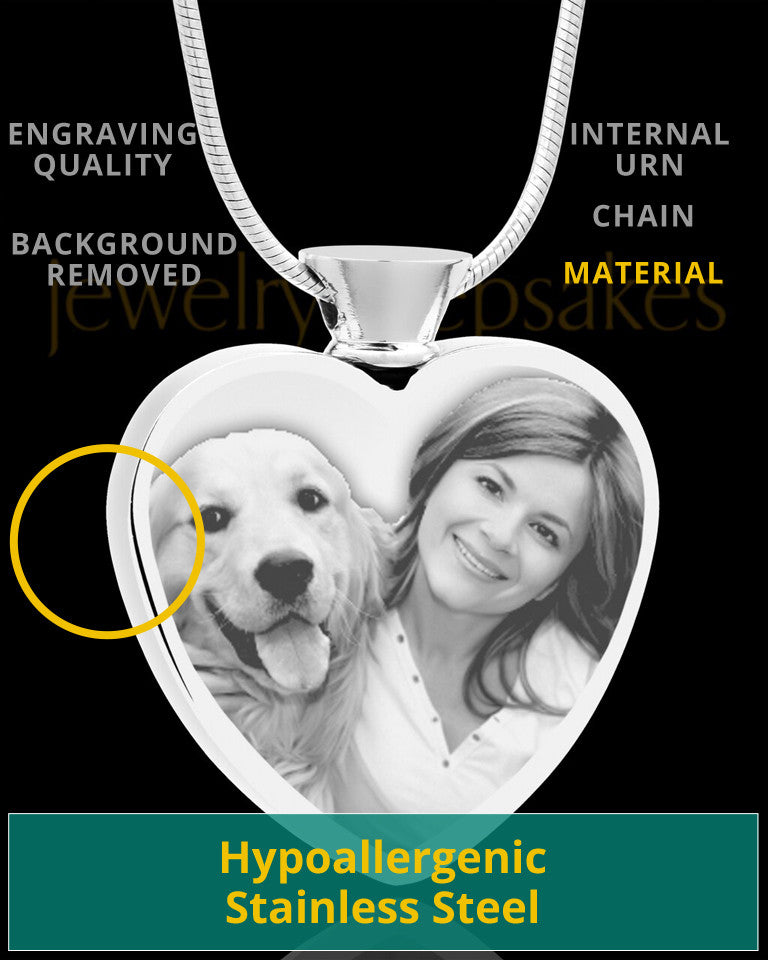 Photo Engraved Heart Stainless Cremation Pet Pendant