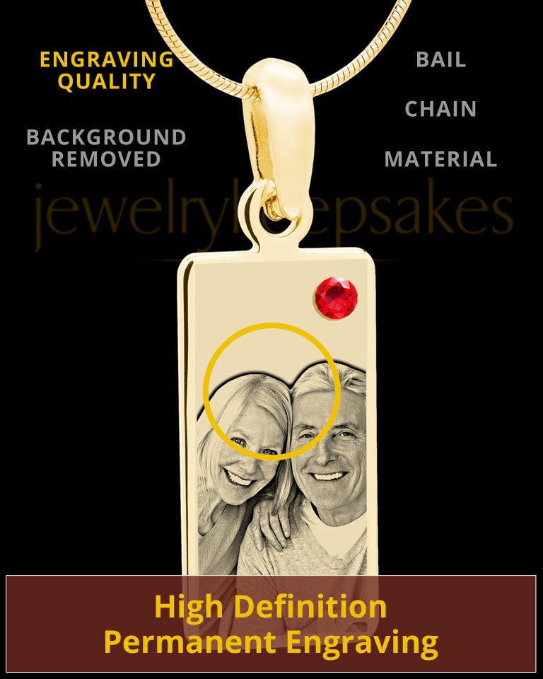 July Photo Engraved Gold Long Rectangle