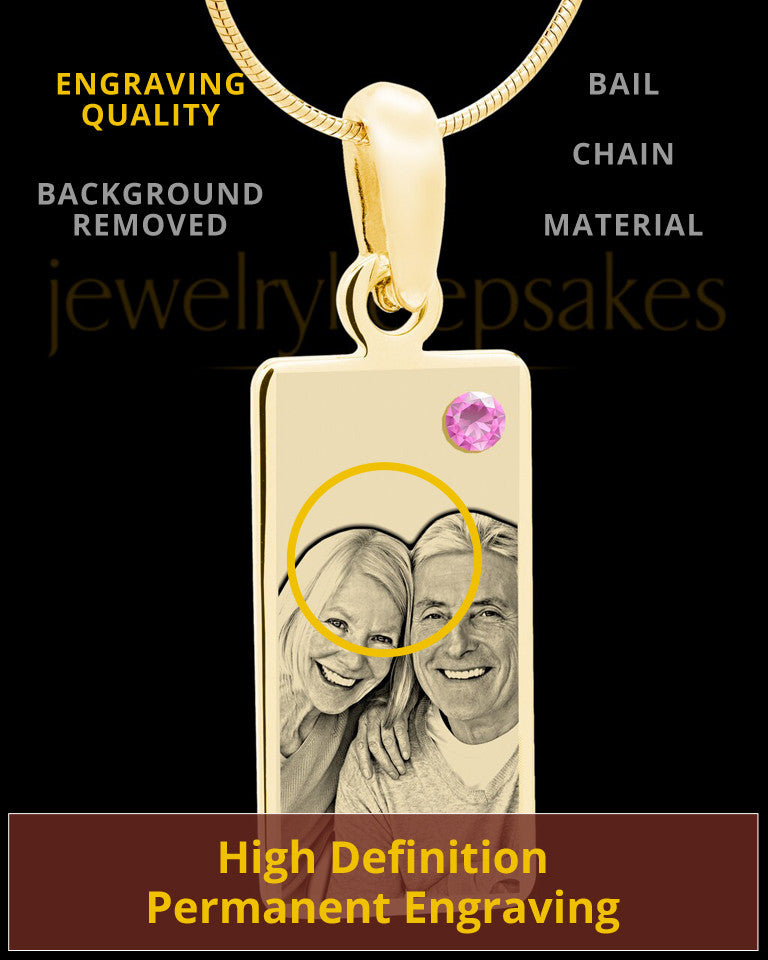 June Photo Engraved Gold Long Rectangle