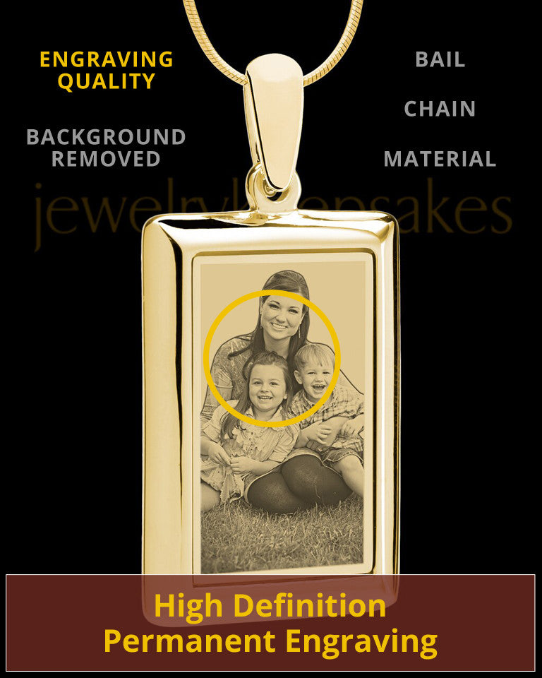 Gold Framed Rectangle Photo Engraved Pendant