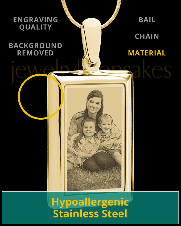 Gold Framed Rectangle Photo Engraved Pendant