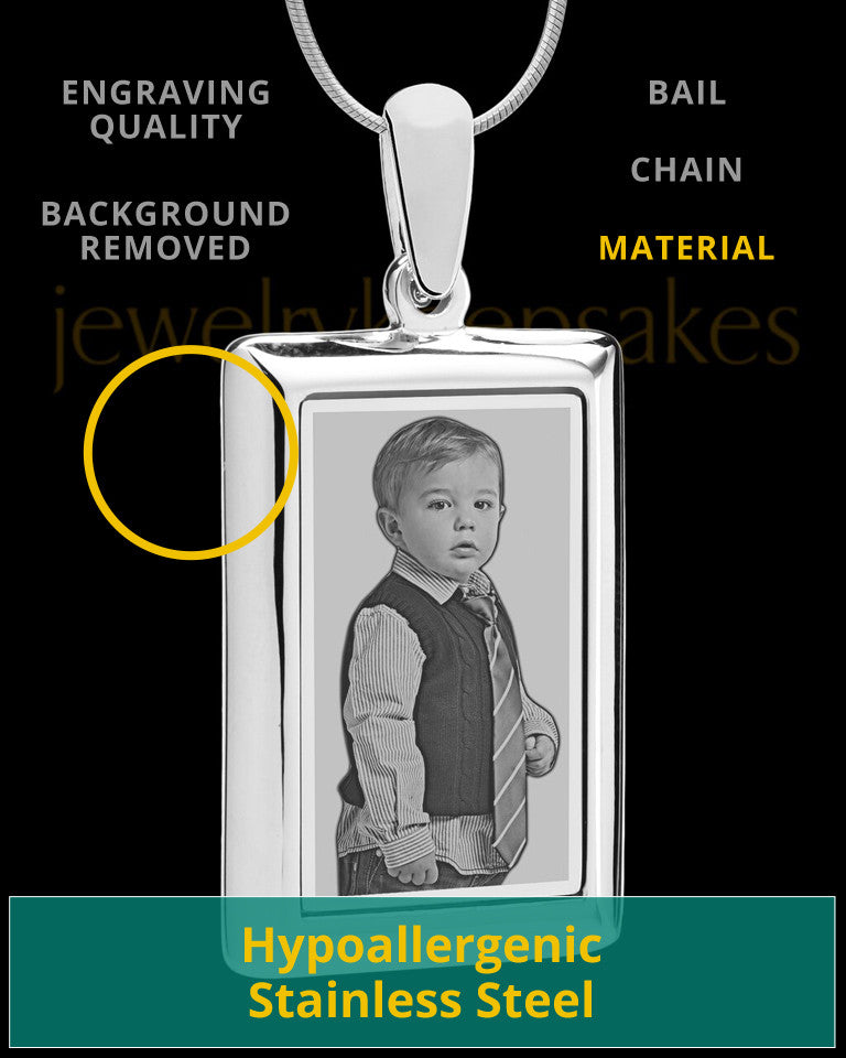 Silver Framed Rectangle Photo Engraved Pendant