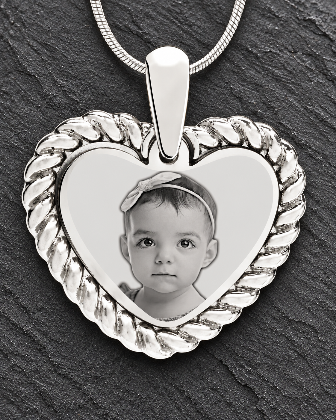 Silver Framed Heart Photo Engraved Pendant