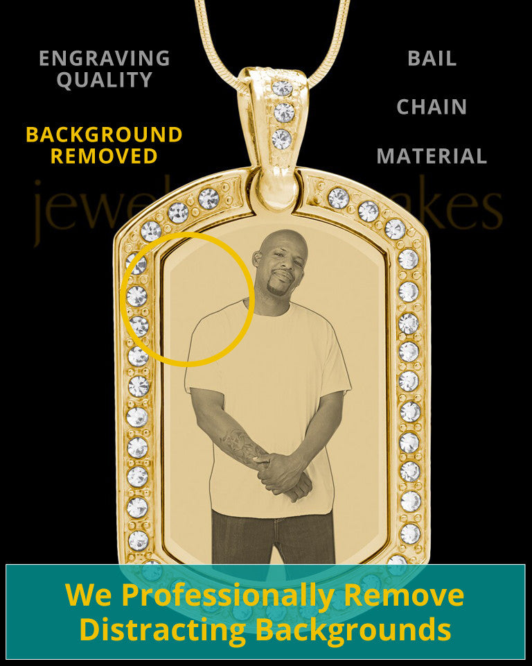 Gold Gem Rectangle Photo Engraved Pendant