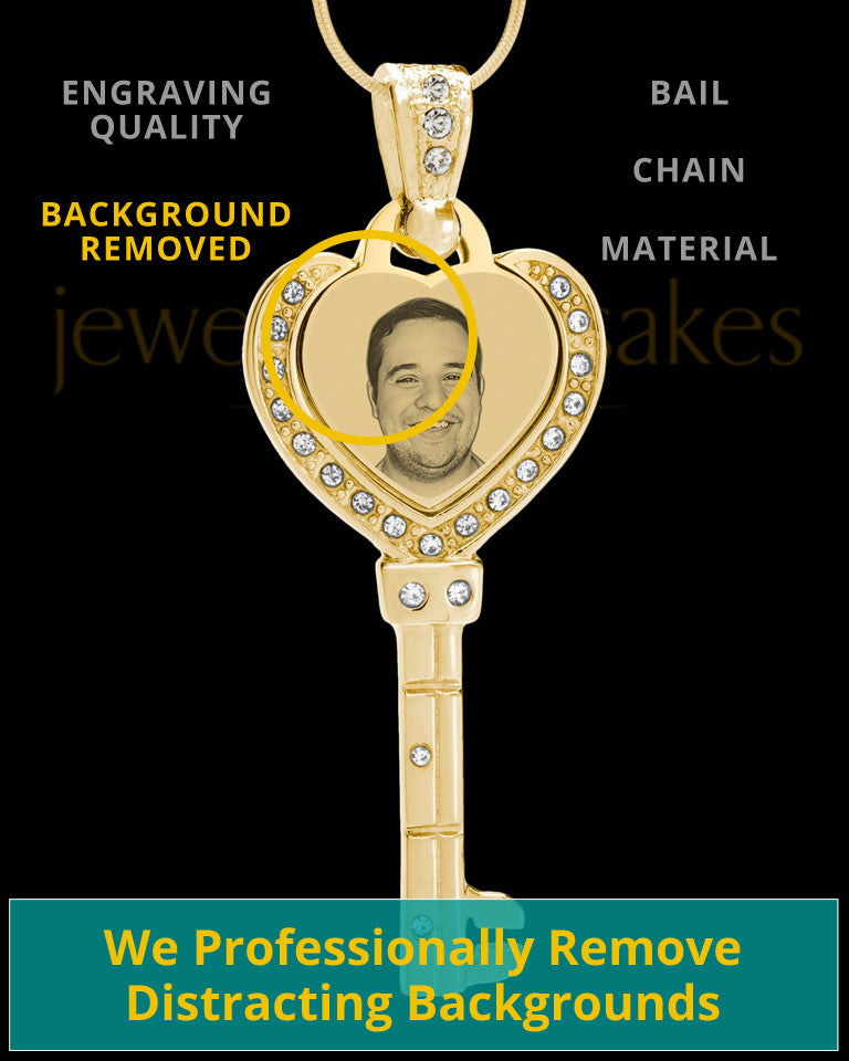 Gold Key To My Heart Photo Engraved Pendant