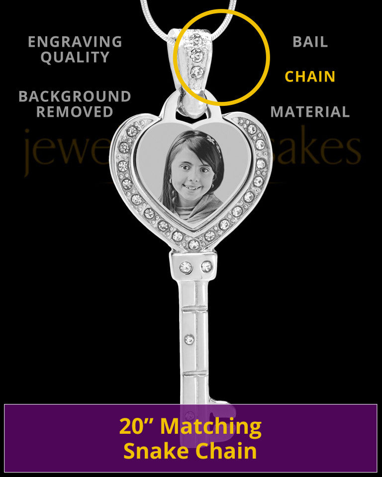 Silver Key To My Heart Photo Engraved Pendant