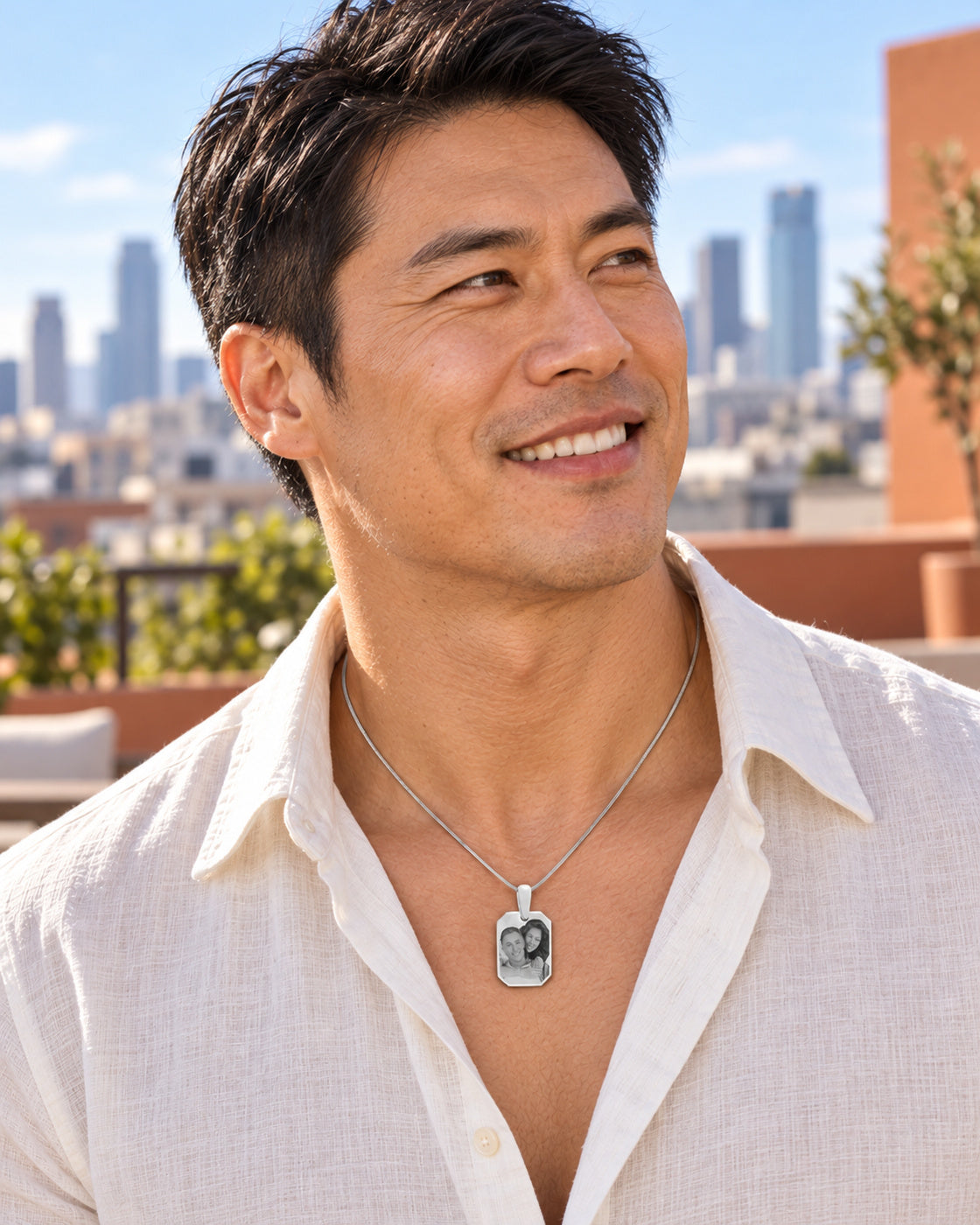 Silver Octagon Photo Engraved Pendant