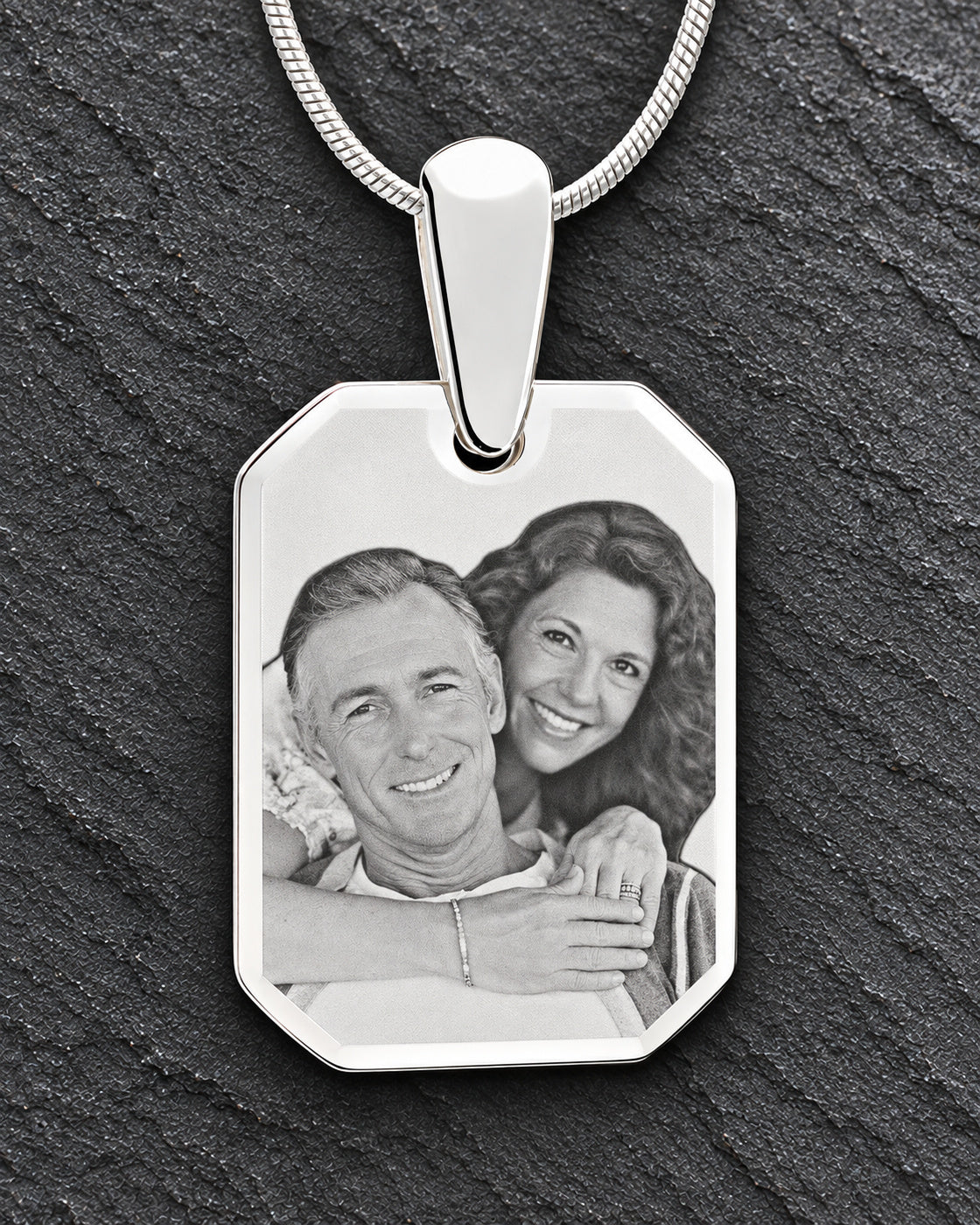 Silver Octagon Photo Engraved Pendant