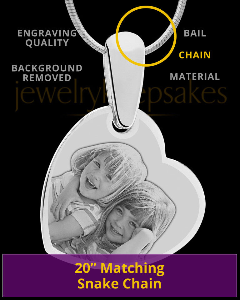 Silver Side Heart Photo Engraved Pendant