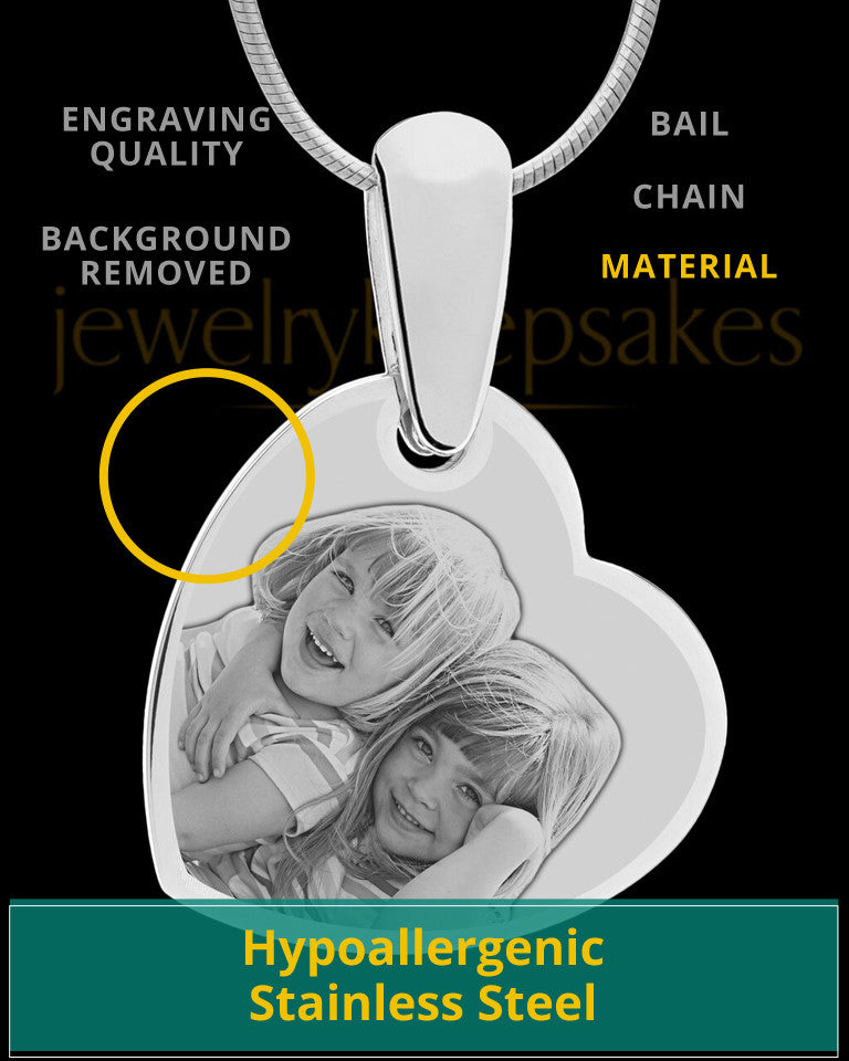Silver Side Heart Photo Engraved Pendant
