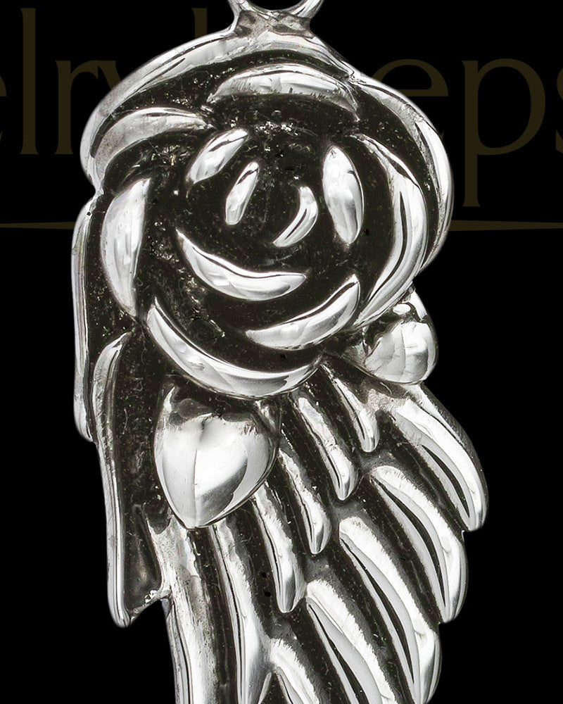 Sterling Silver Flowered Wing Permanently Sealed Waterproof Cremation Pendant