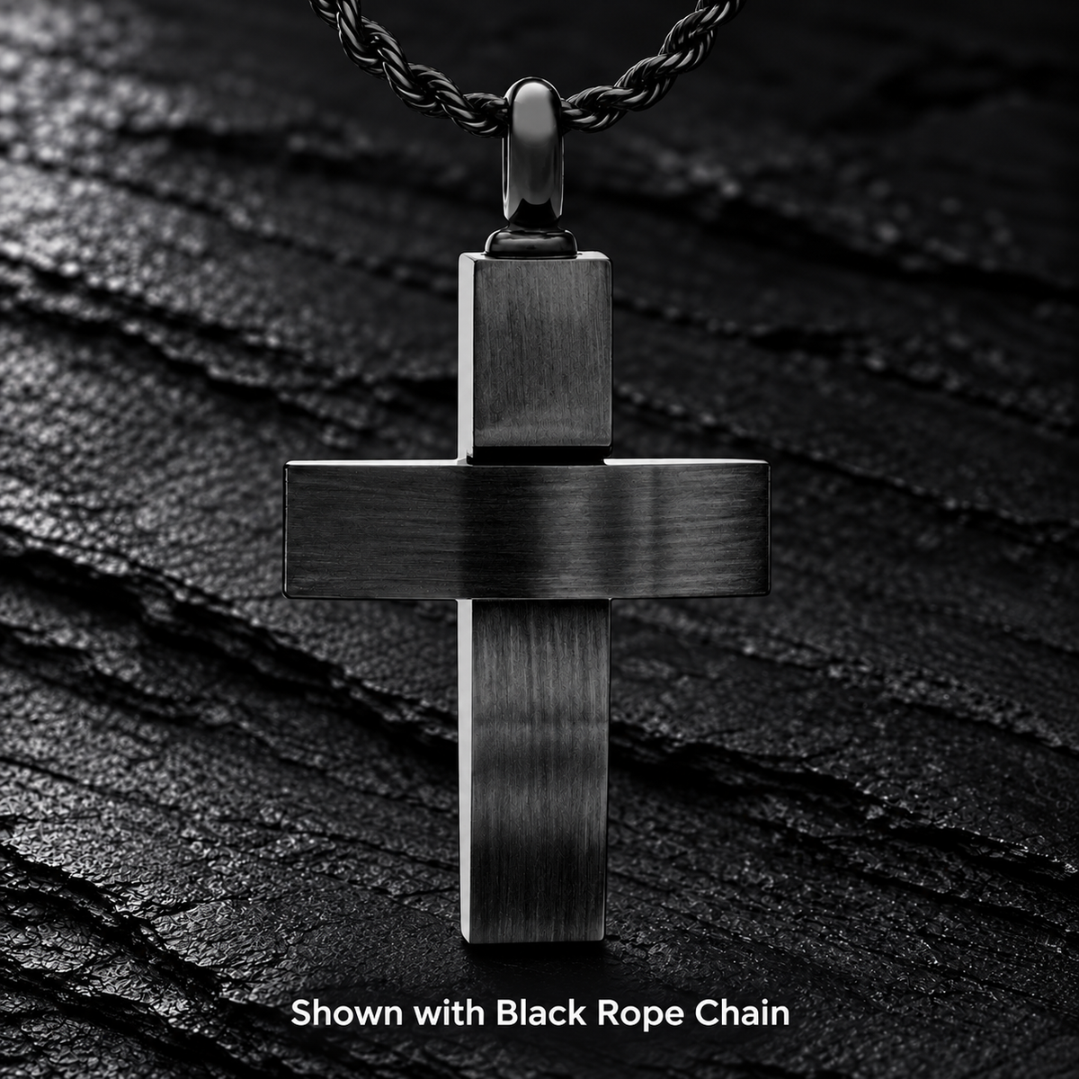 Black Finish Cross Urn Necklace For Ashes Stainless Steel