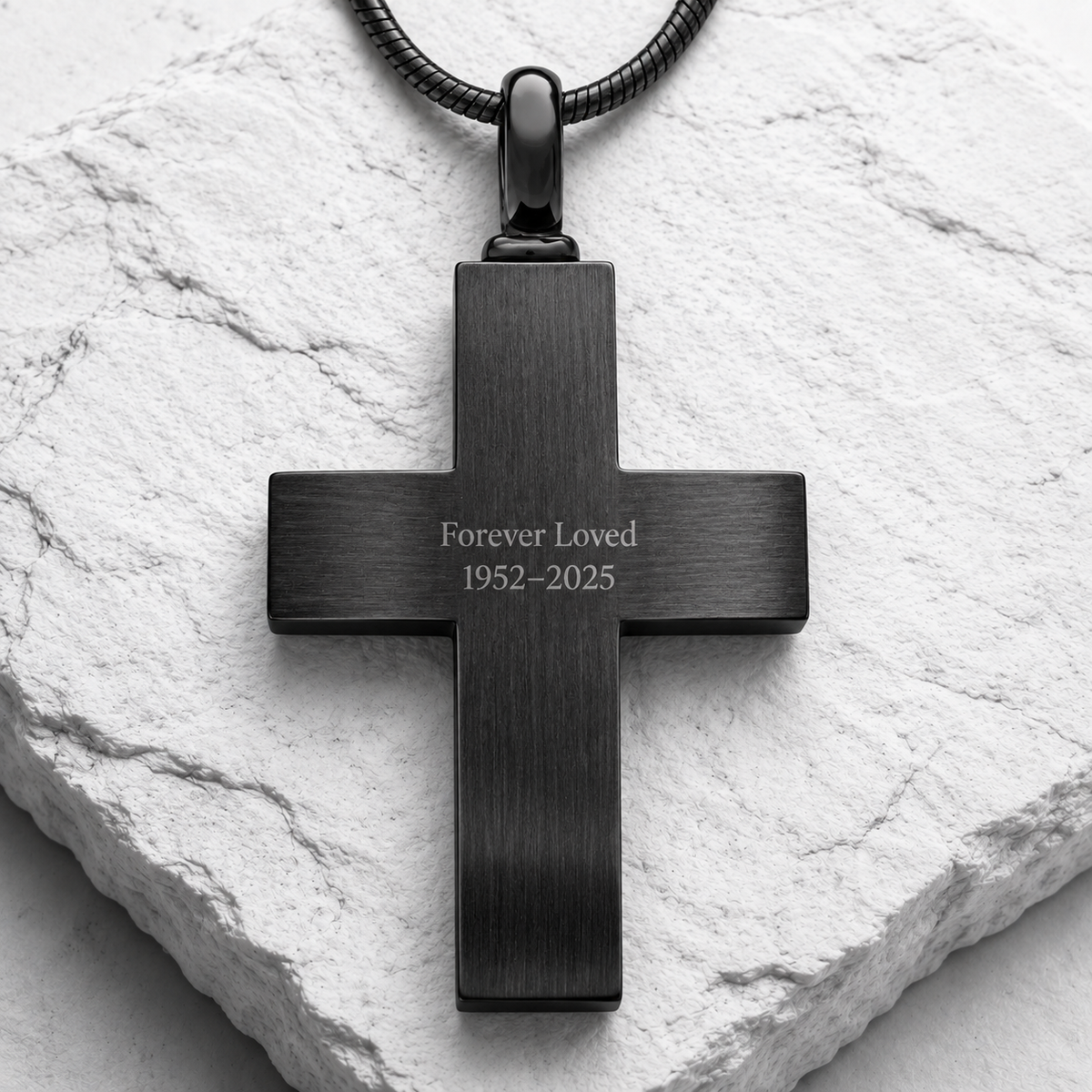 Black Finish Cross Urn Necklace For Ashes Stainless Steel