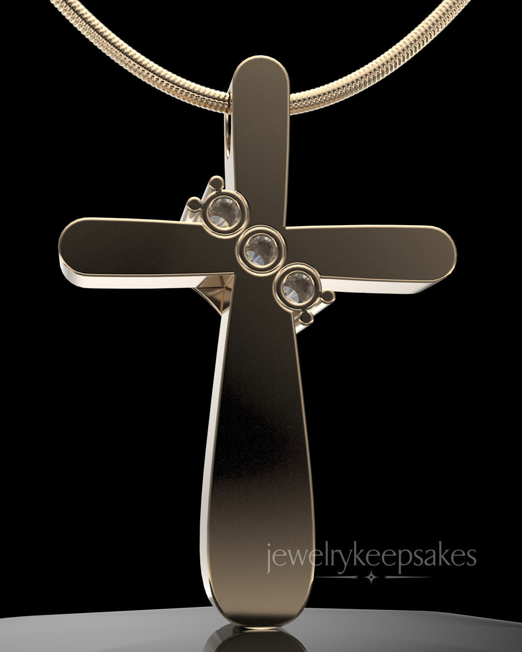 Solid 14K Gold Elegant Cross Permanently Sealed Waterproof Cremation Pendant
