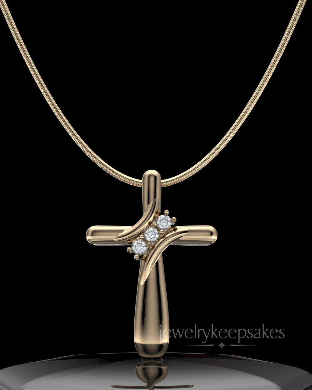 Solid 14K Gold Elegant Cross Permanently Sealed Waterproof Cremation Pendant